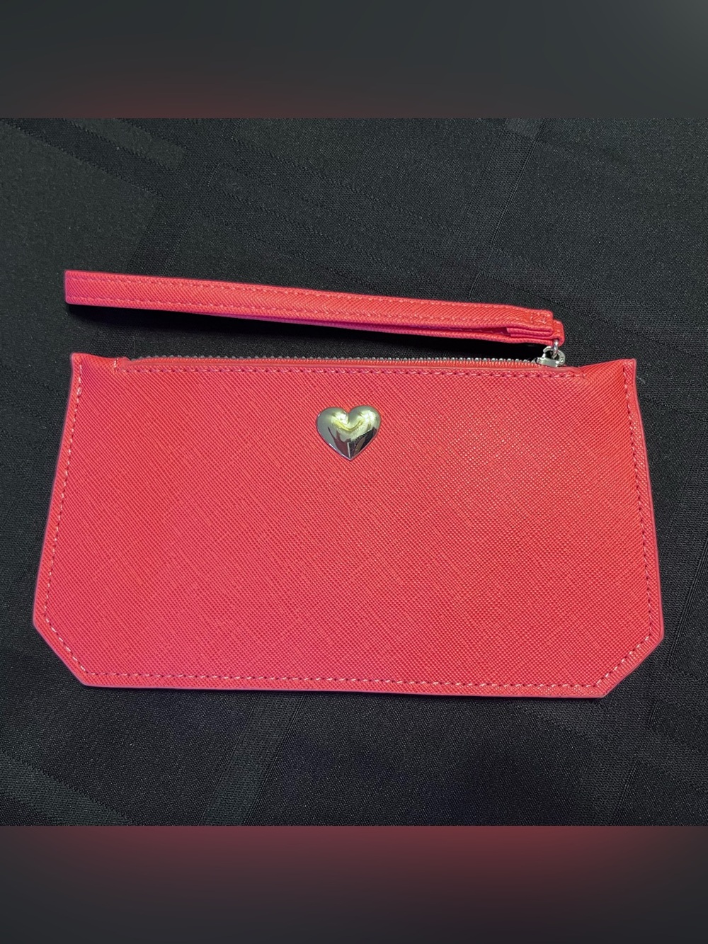 Bright Pink Slim Credit Card Holder Wristlet Wallet Silver Heart